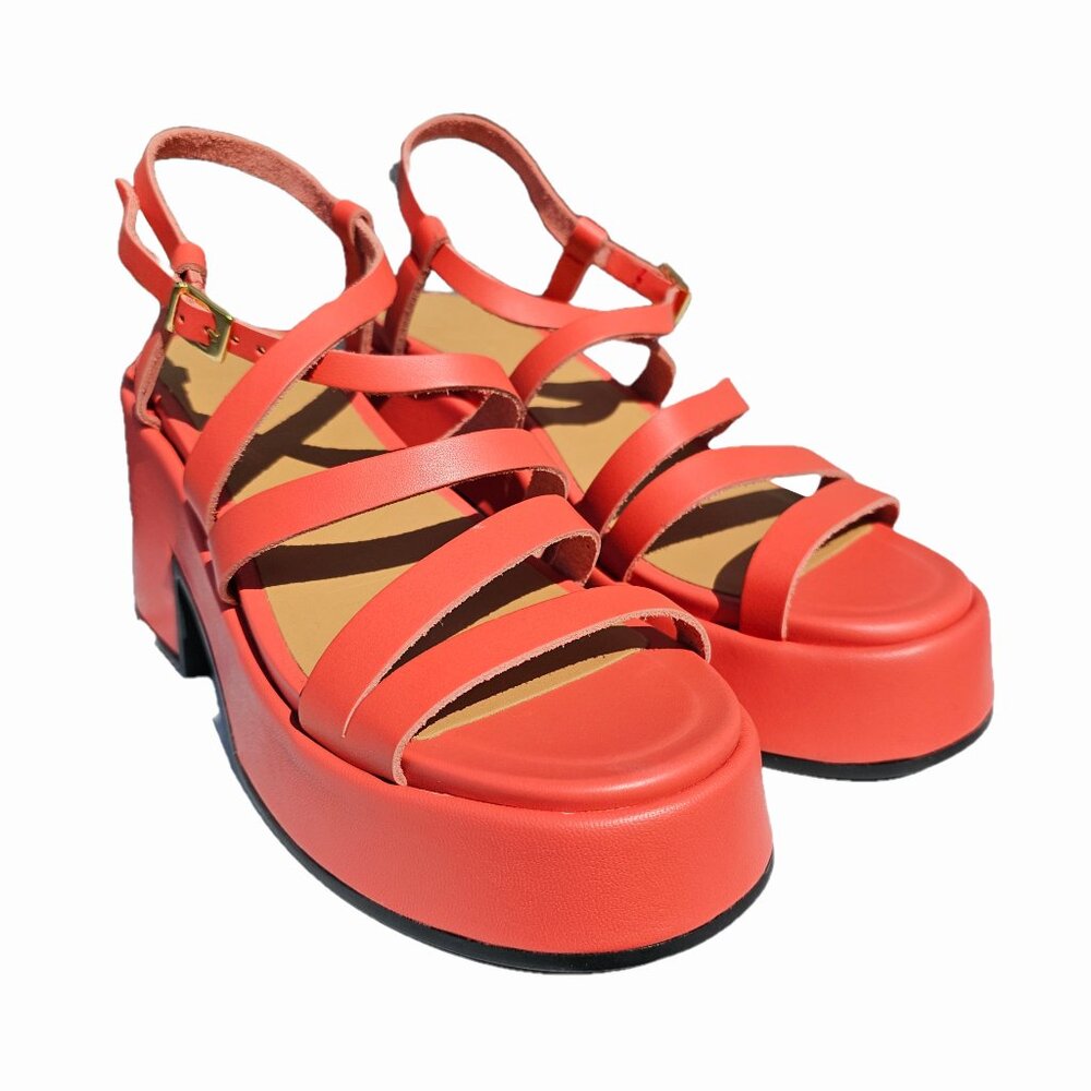 Brand New Womens Sz 10 GANNI Asymmetrical Platform Leather Wedge Sandals